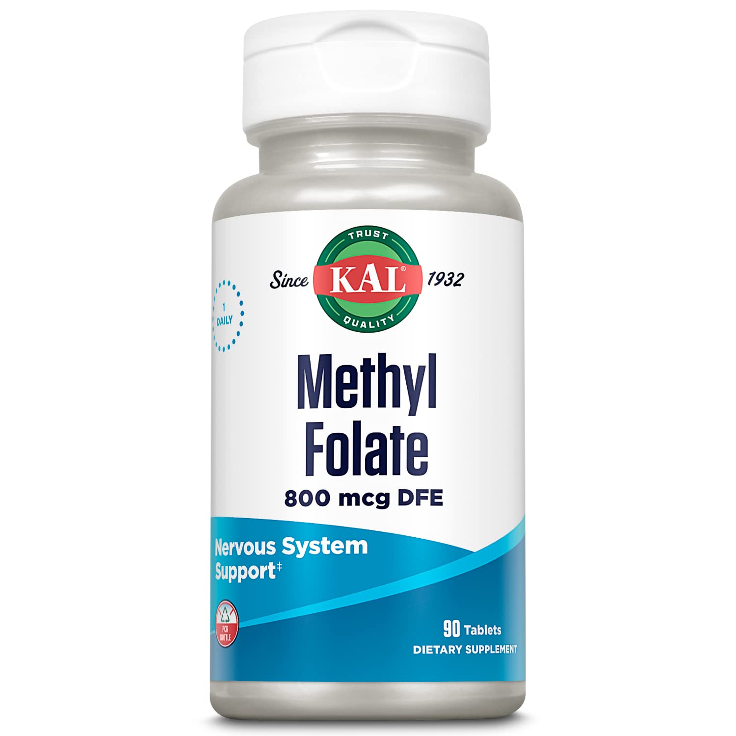 KAL Methyl Folate 800 mcg DFE en botella, posible apoyo a la energía diaria