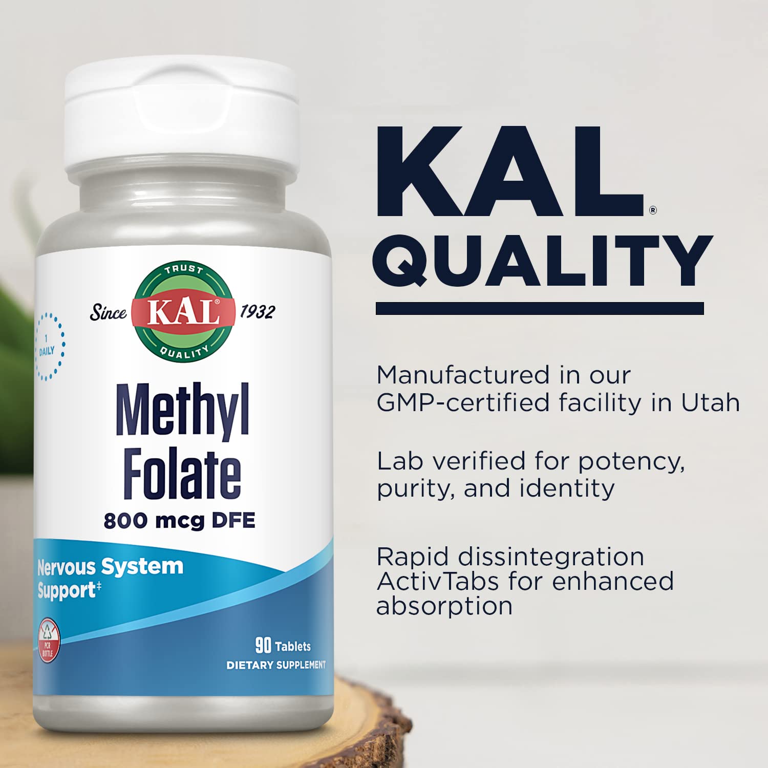 KAL Methyl Folate para uso prenatal, etiqueta clara y práctica