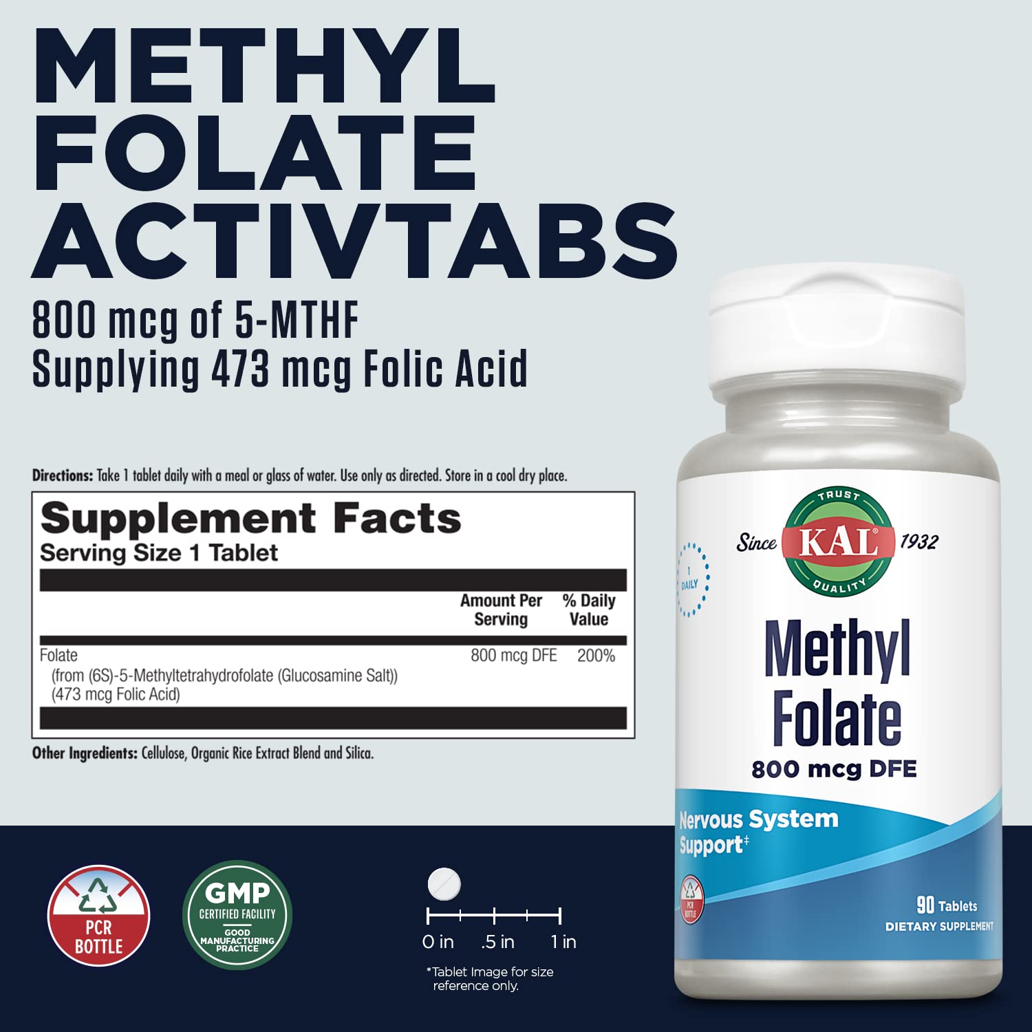 KAL Methyl Folate tabletas disolución rápida, consumo diario cómodo