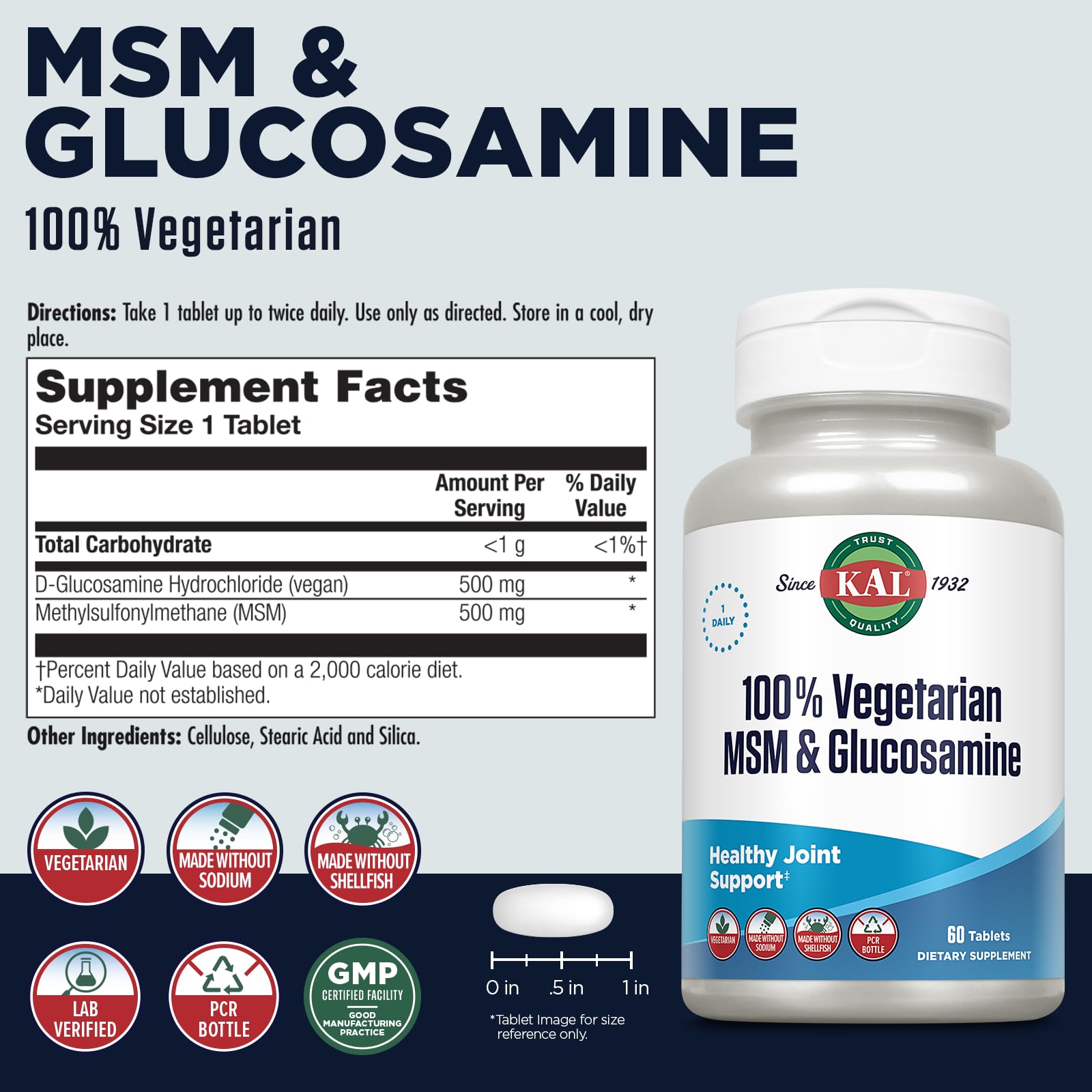 KAL MSM Glucosamina ActivTab, disolución rápida en 30 minutos.