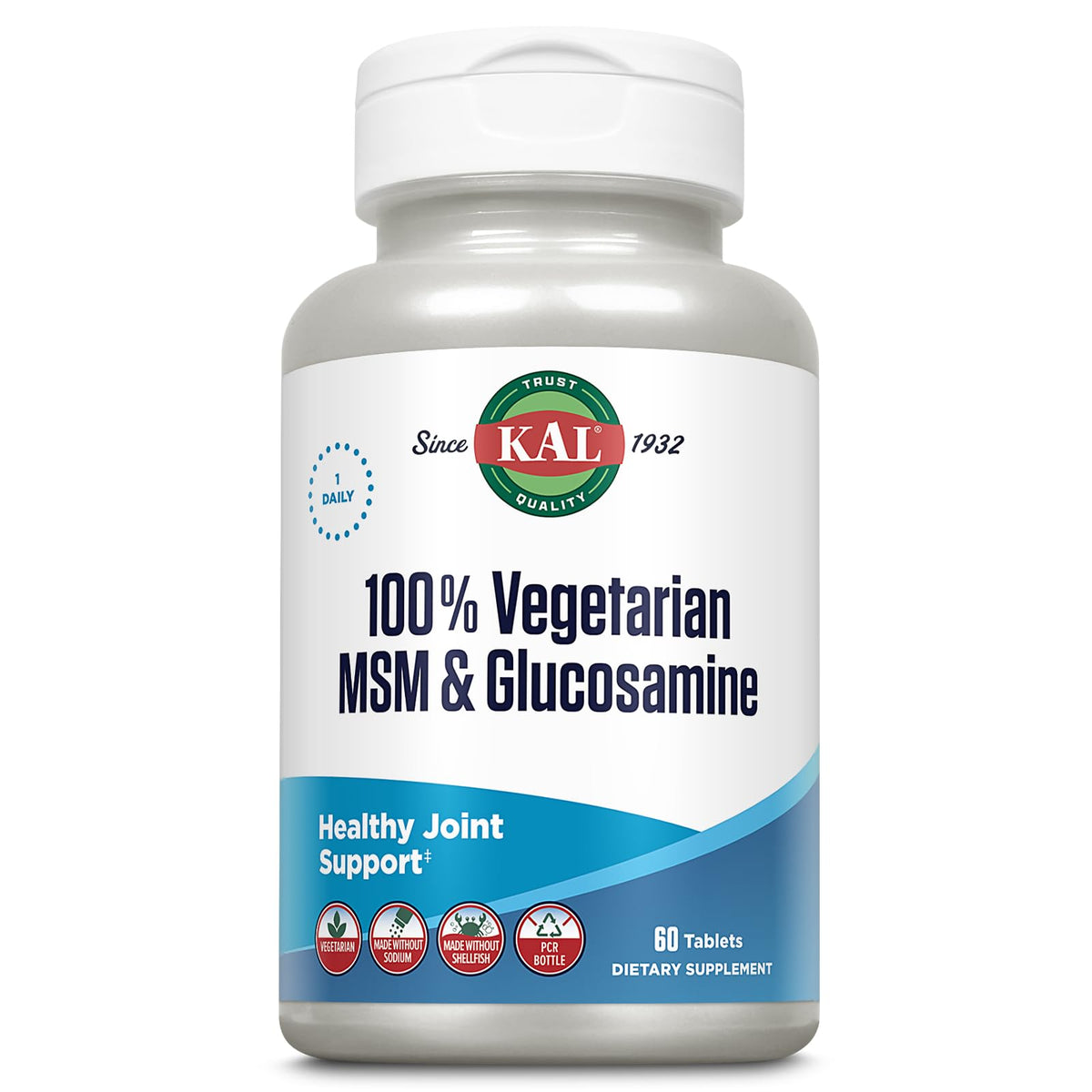 KAL MSM Glucosamina en tabletas vegetales para articulaciones saludables.