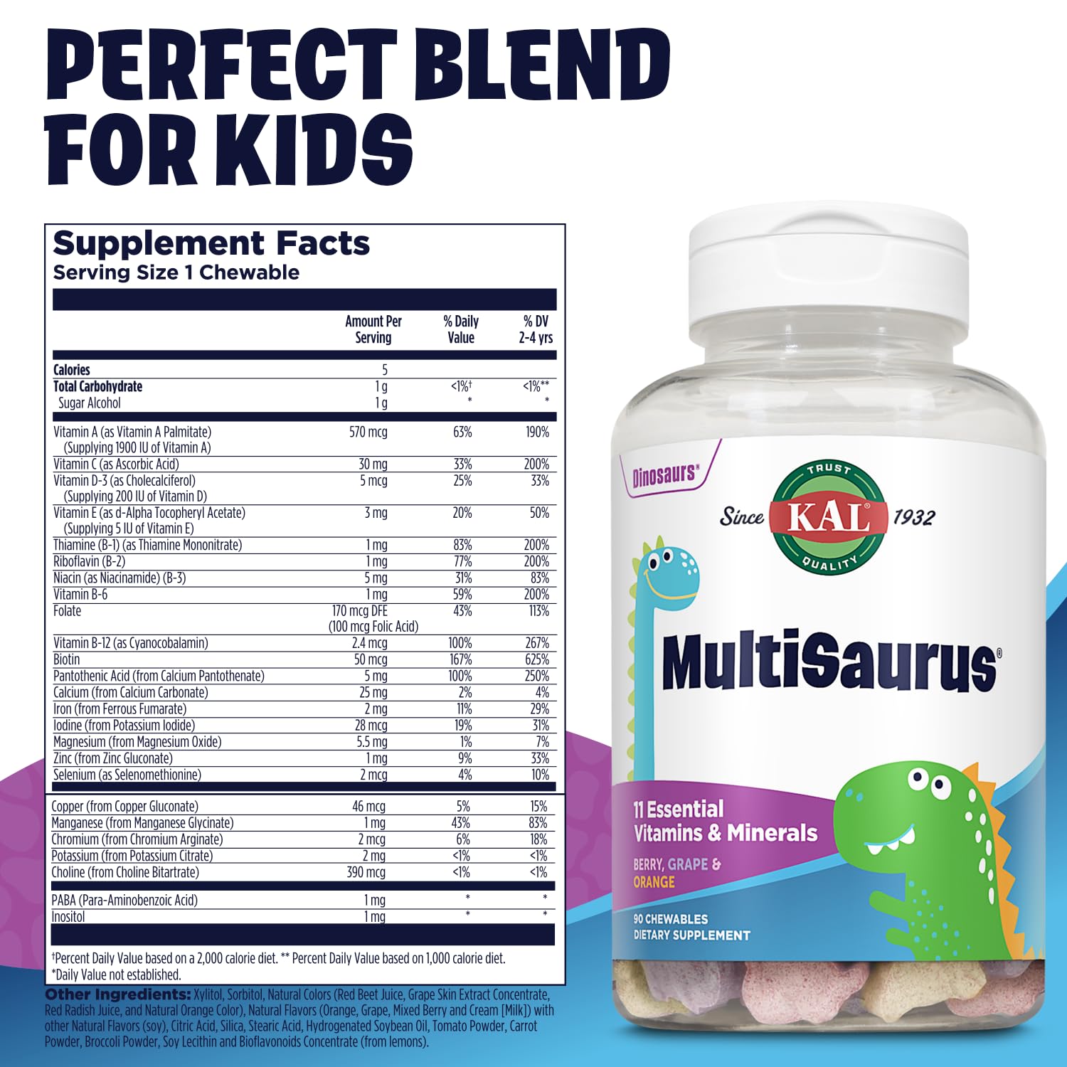 Kal Multisaurus gomitas formuladas para niños, sabor agradable