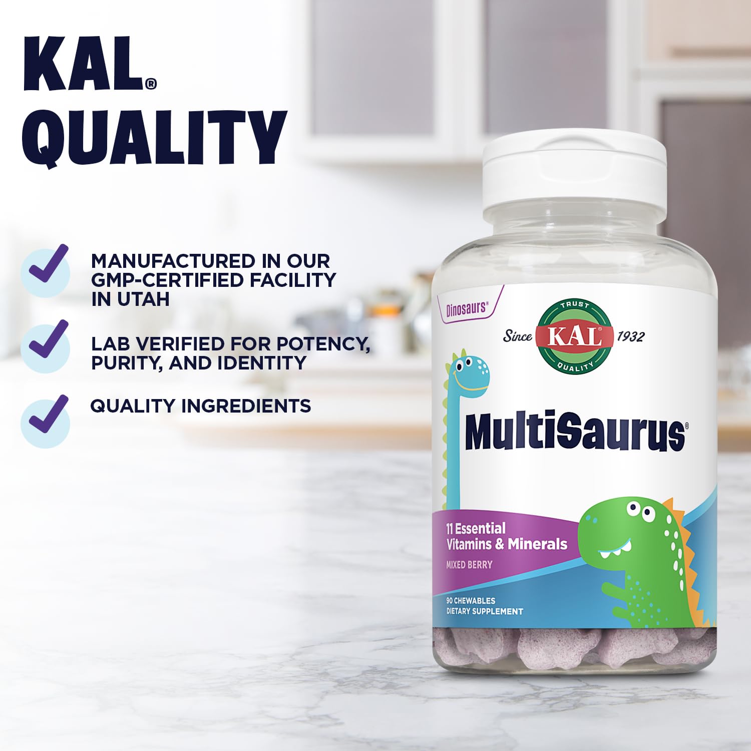 KAL Multisaurus promueve bienestar infantil con vitaminas esenciales como A y C.