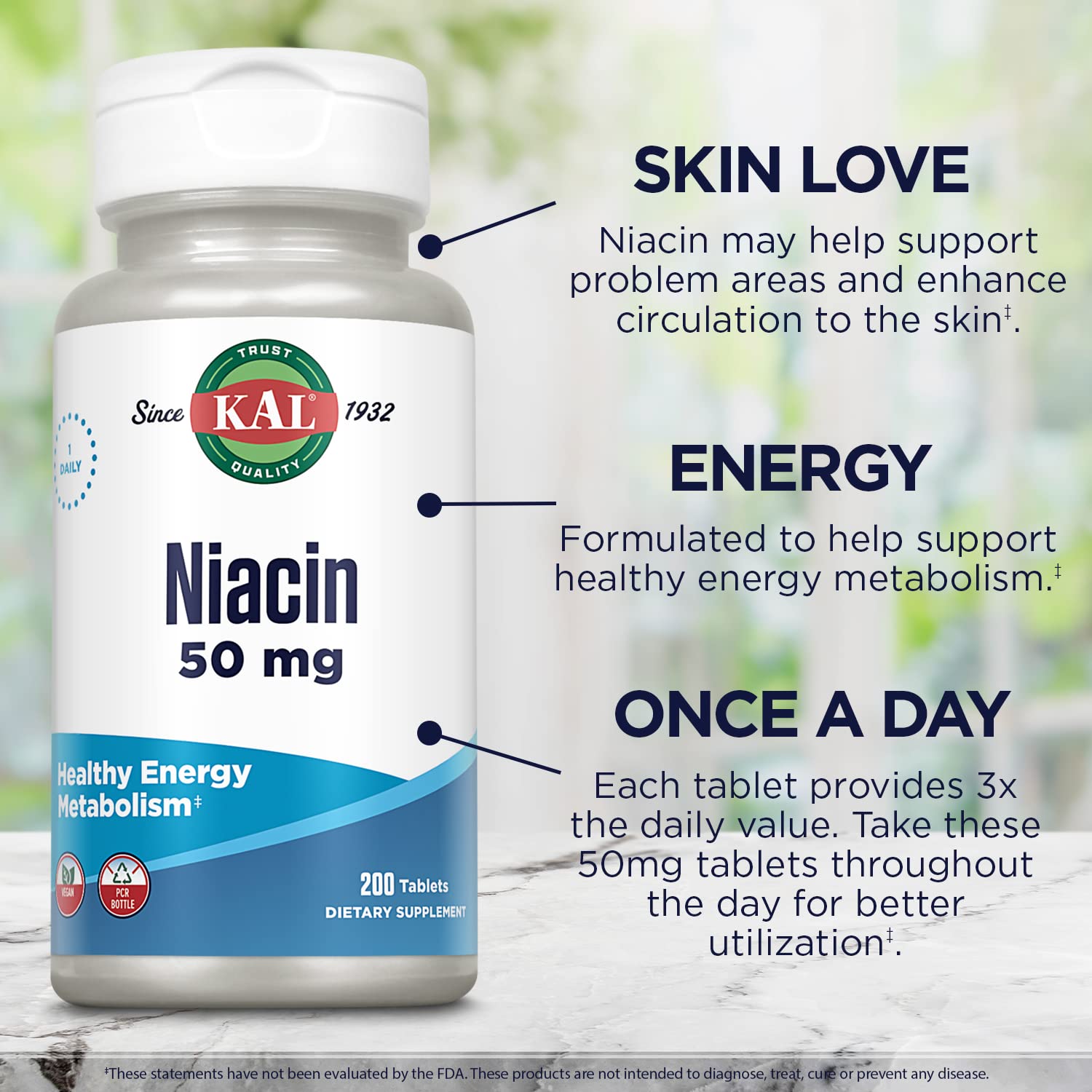 Kal Niacina 50 mg, sensación de flush temporal que señala actividad.