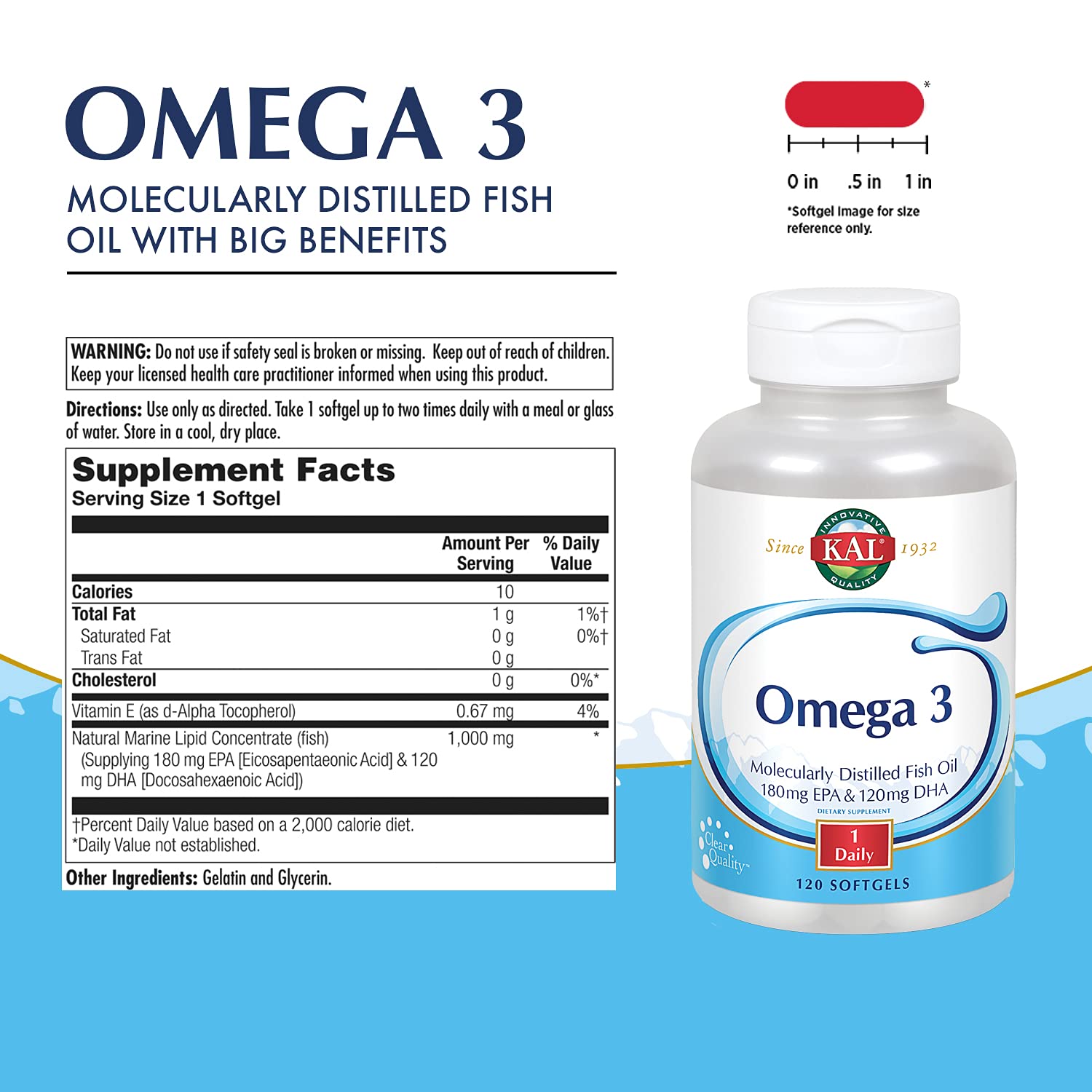KAL Omega 3: cápsulas, uso diario para articulaciones saludables.
