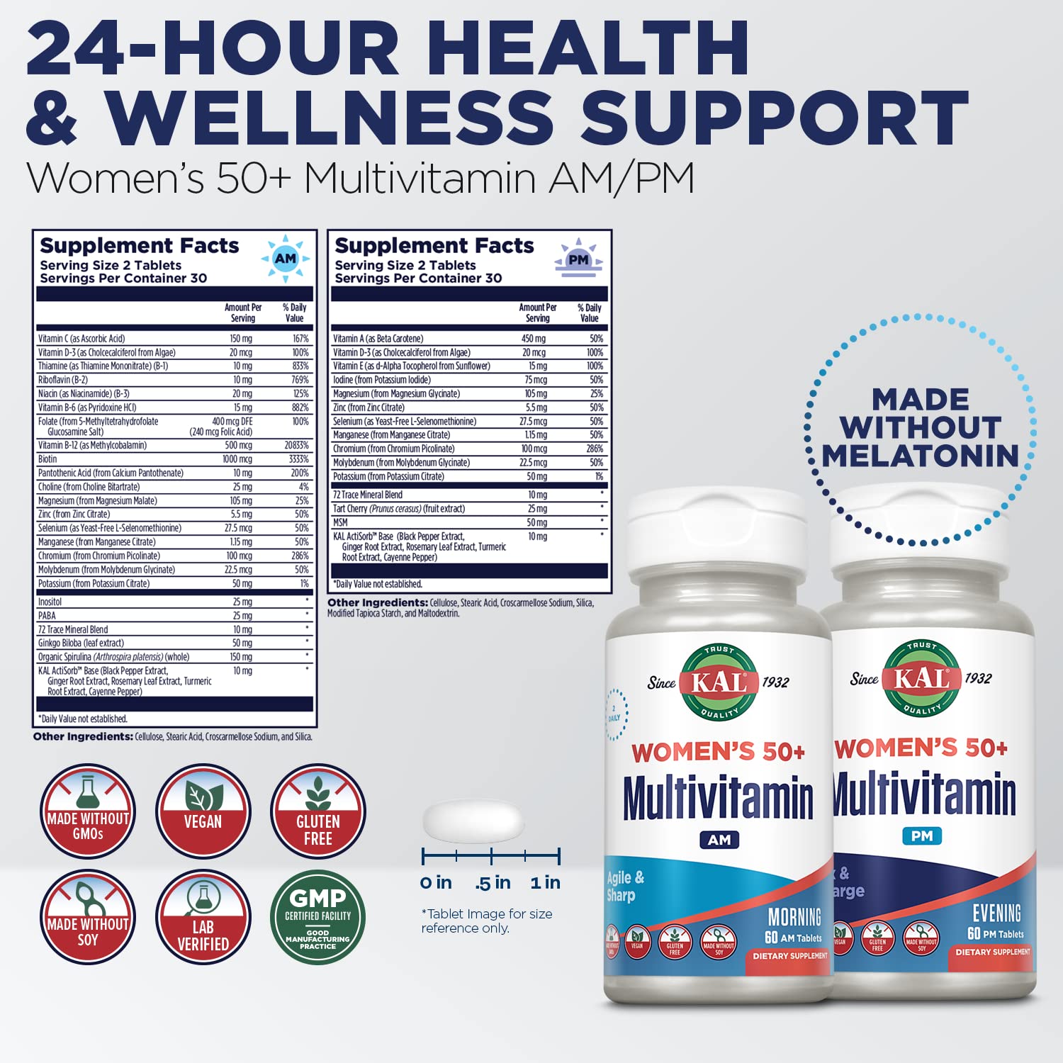 Kal Plus ingredientes clave como vitaminas B y D y magnesio para bienestar.