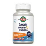 Kal Quercetina Reacta-C Bromelina, botella de tabletas, posible apoyo antioxidante diario.
