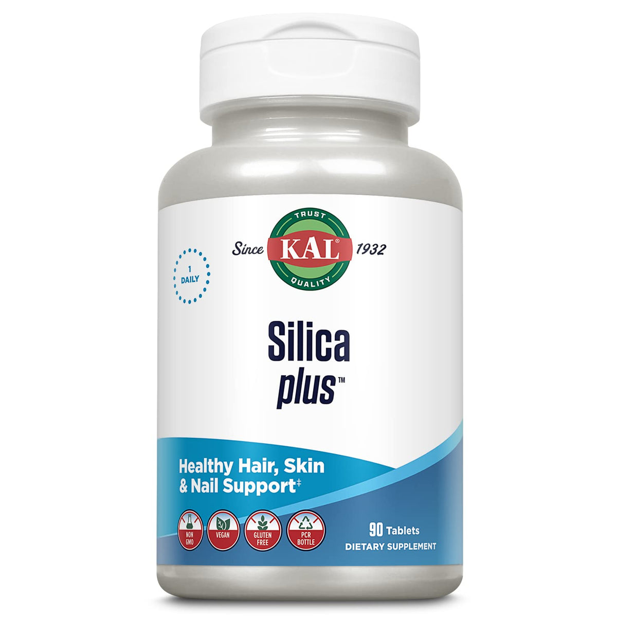 KAL Silica Plus, botella de cápsulas para cabello y piel saludables.