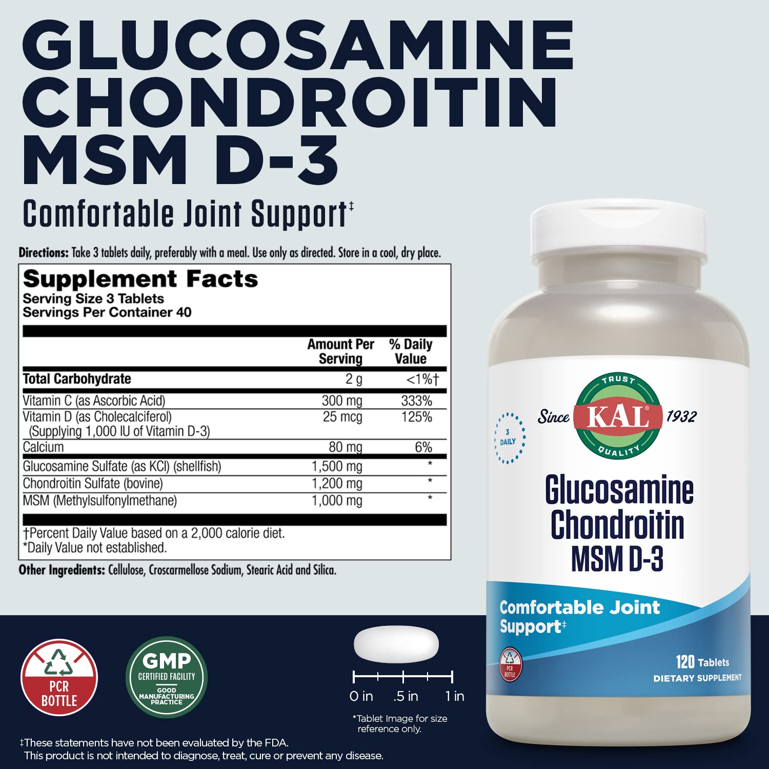 KAL tabletas glucosamina 1500 mg para movilidad y confort