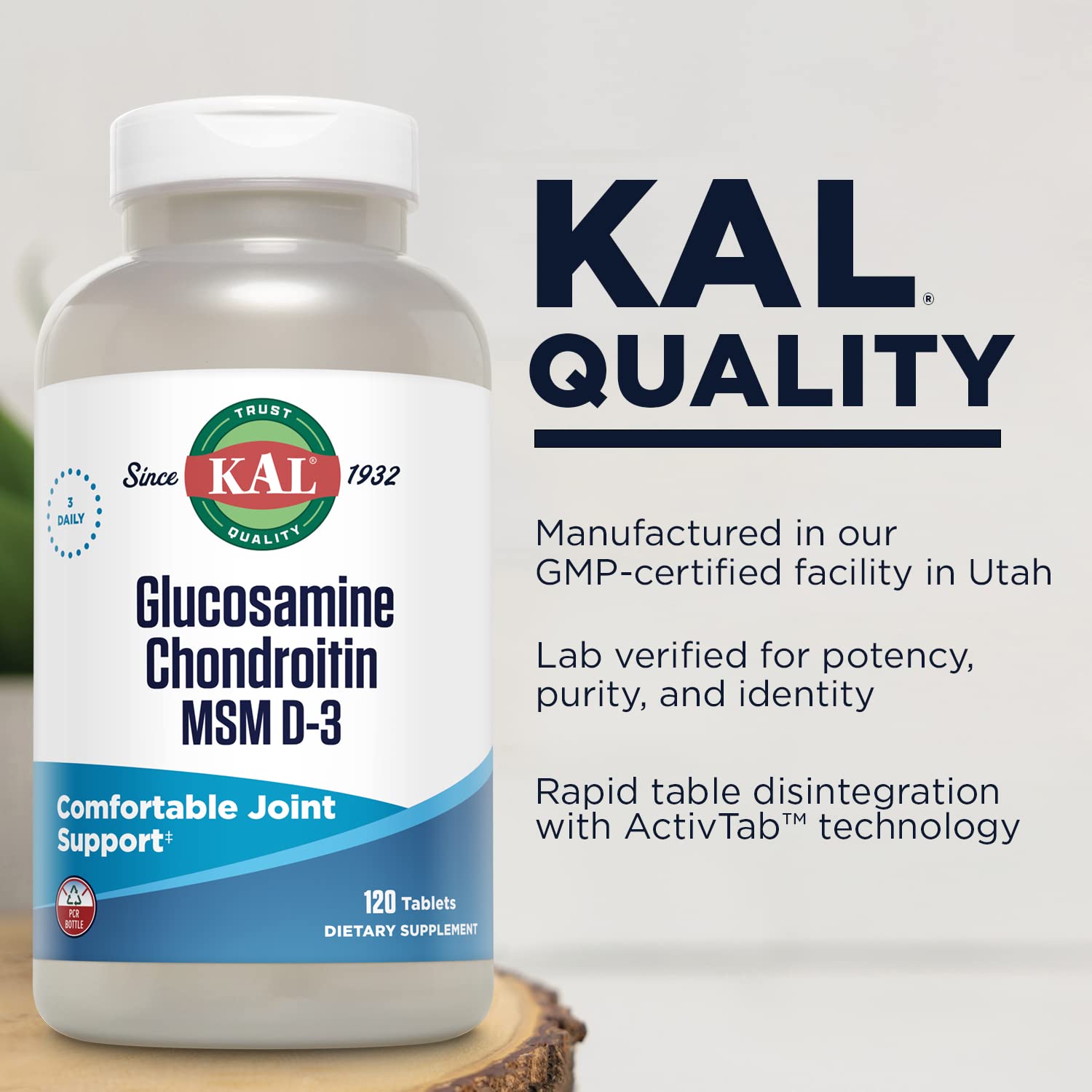 KAL tabletas MSM 1000 mg para soporte estructural de articulaciones