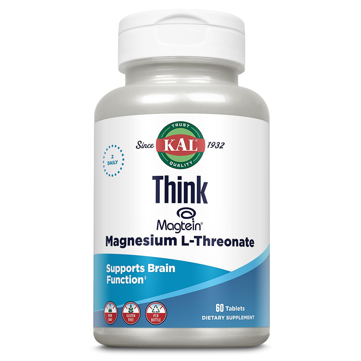 KAL Think Magnesio L-Treonato en botella, apoyo al aprendizaje y concentración.