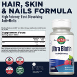 Kal Ultra Biotin ActivMelt, microtabletas para absorción rápida.