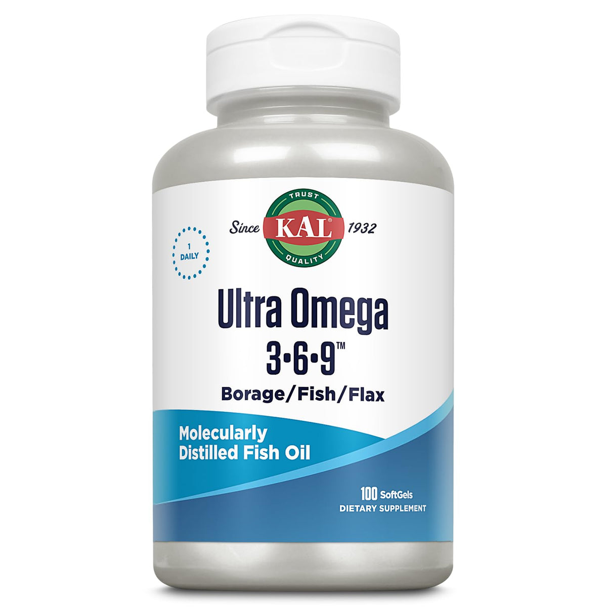 Kal Ultra Omega 3-6-9: bote compacto para uso diario.