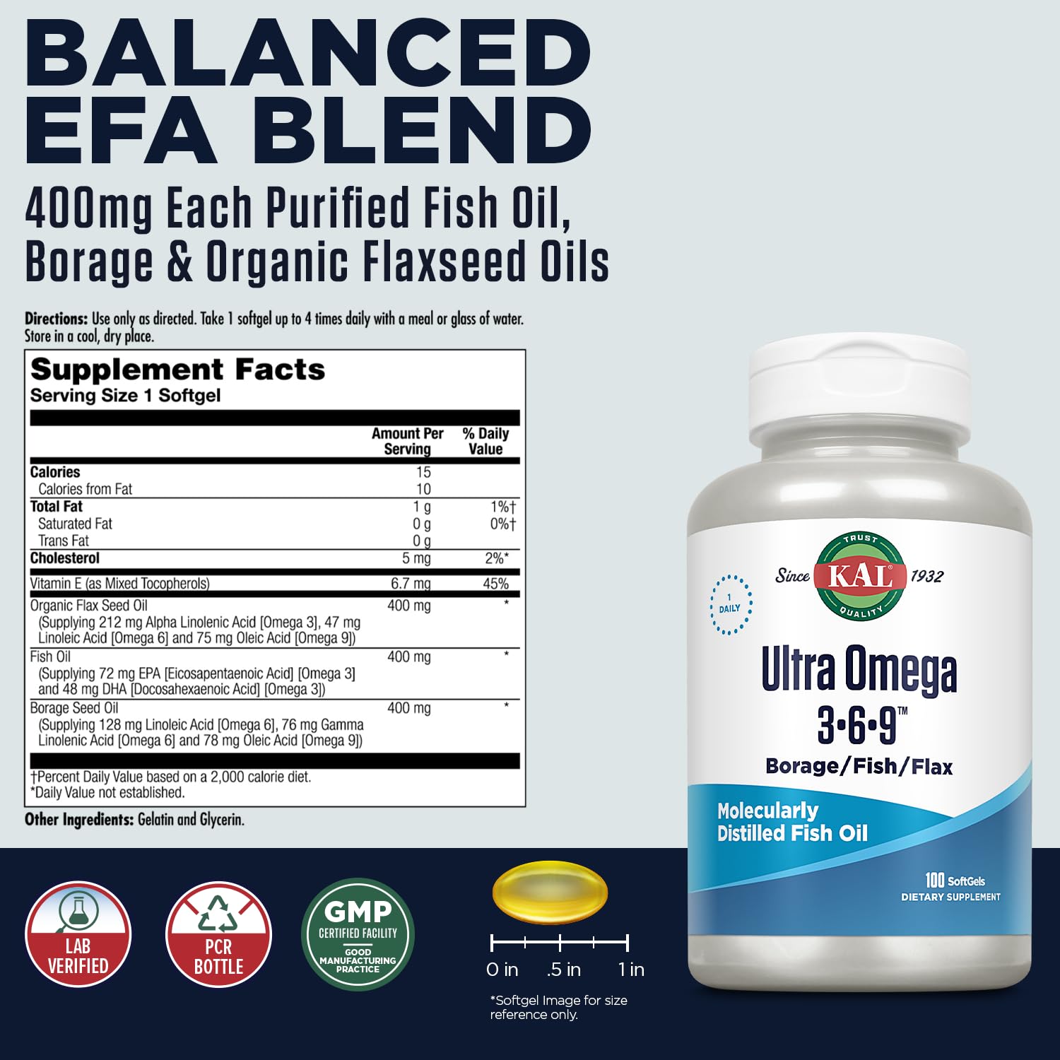 Kal Ultra Omega 3-6-9 cápsulas blandas para piel y cerebro.