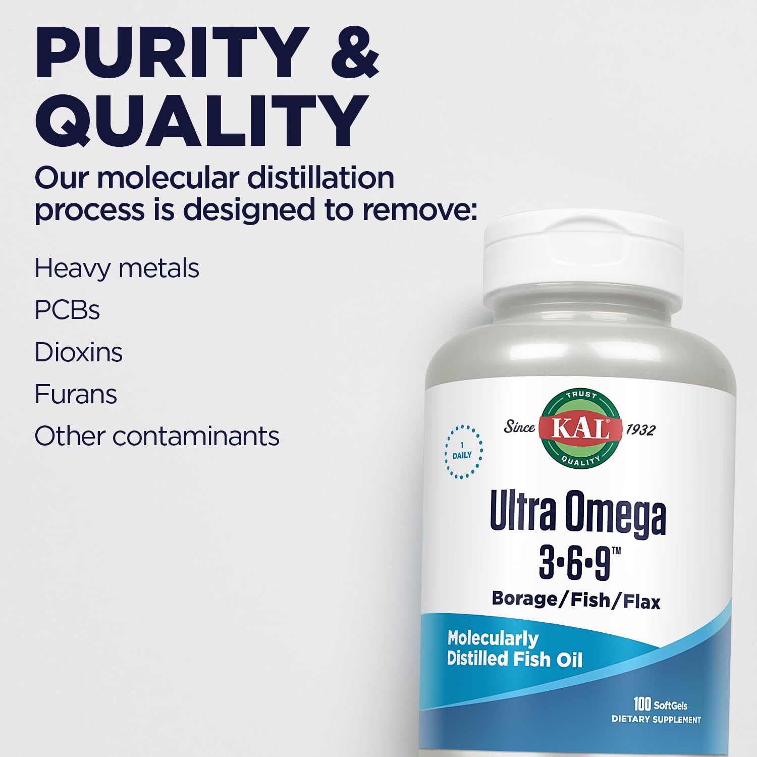 Kal Ultra Omega 3-6-9 proceso de purificación elimina contaminantes.