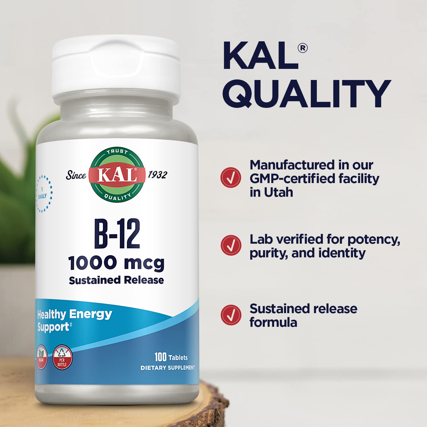 KAL Vitamina B12 1000mcg envase de 100 tabletas para uso diario