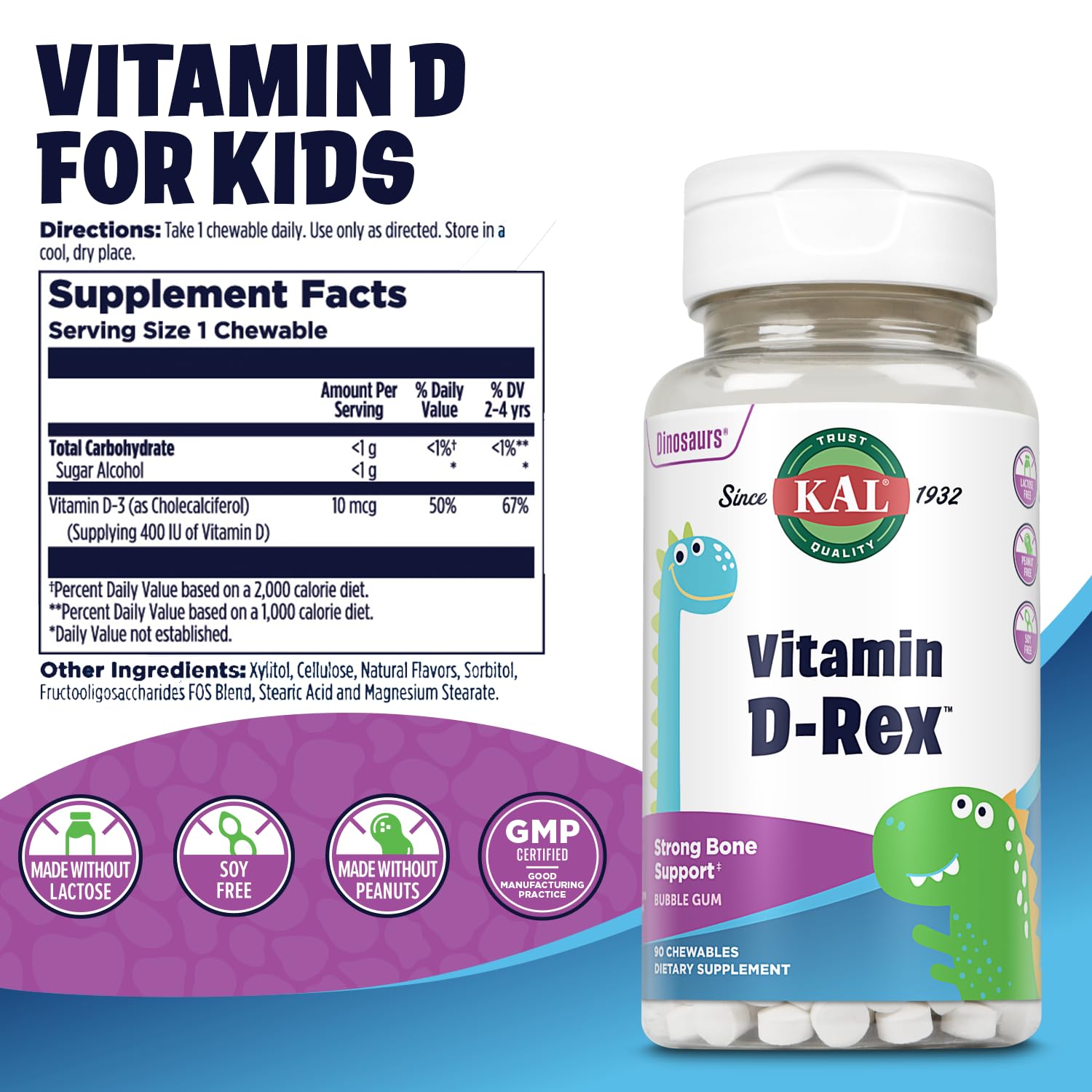 KAL D-Rex envase 90 porciones, práctico para la rutina escolar