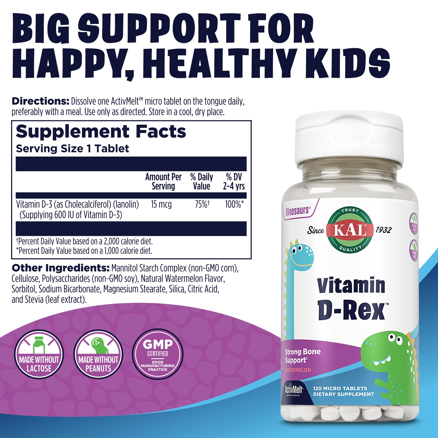 Tabletas micro de KAL Vitamin D-Rex, se disuelven con facilidad