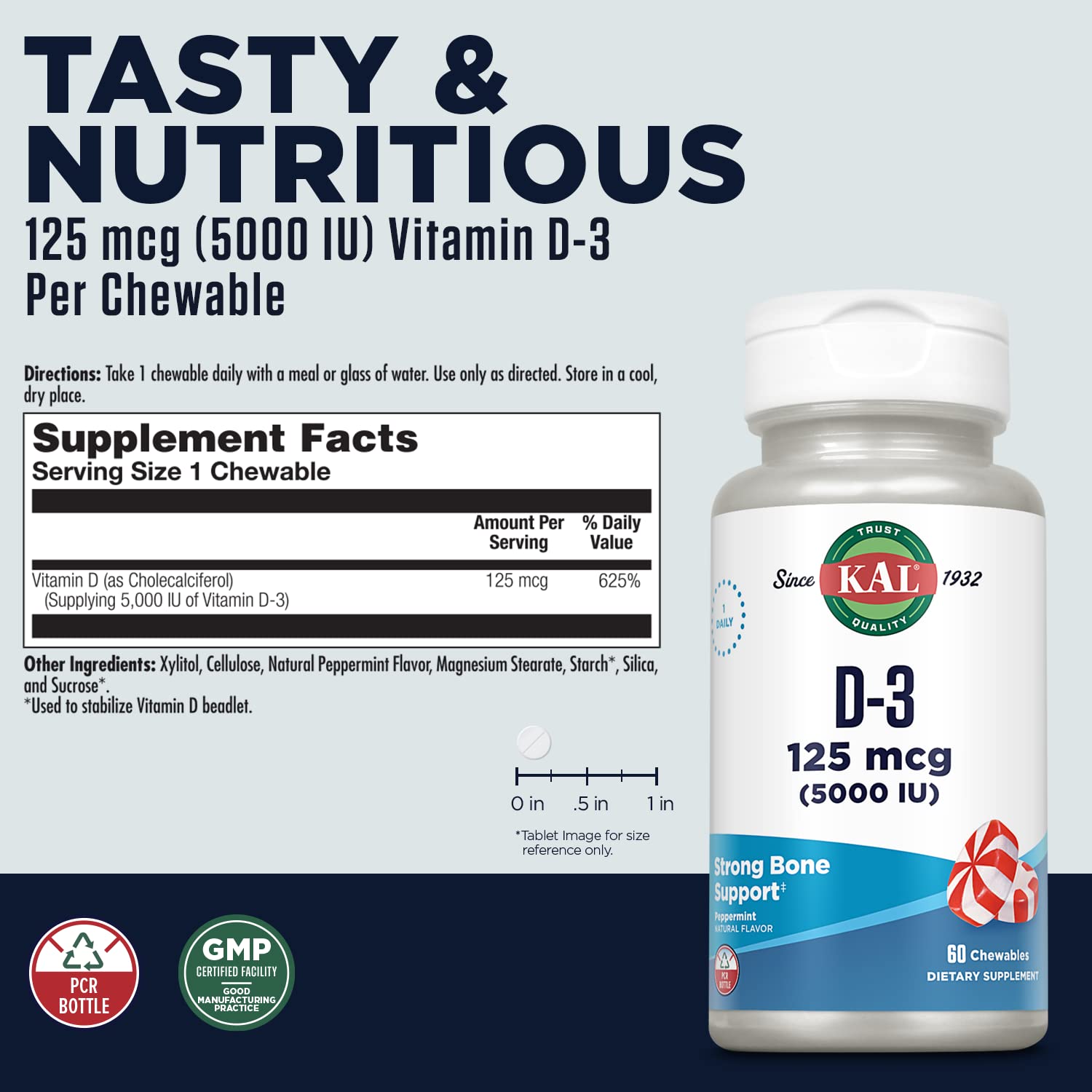 Gomitas de menta de KAL Vitamin D3 5000 UI