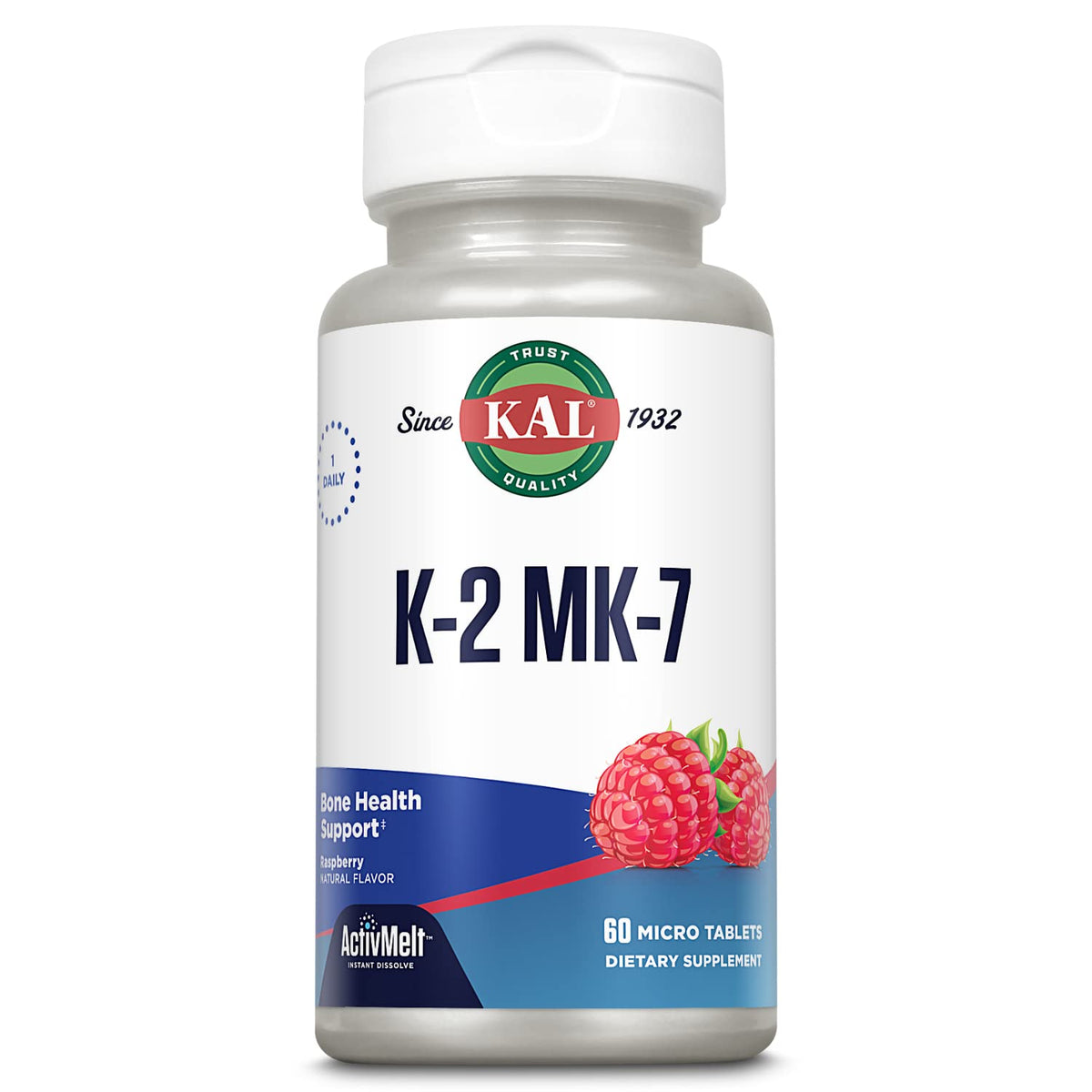 Kal Vitamina K2 MK7 ActivMelt, botella, posible apoyo a la salud ósea y diaria