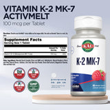 Kal Vitamina K2 MK7 ActivMelt, pastillas micro, disolución rápida y sabor frambuesa natural