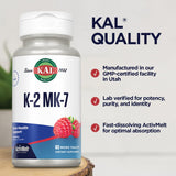 Kal Vitamina K2 MK7 ActivMelt, versión vegana, libre de gluten y lactosa