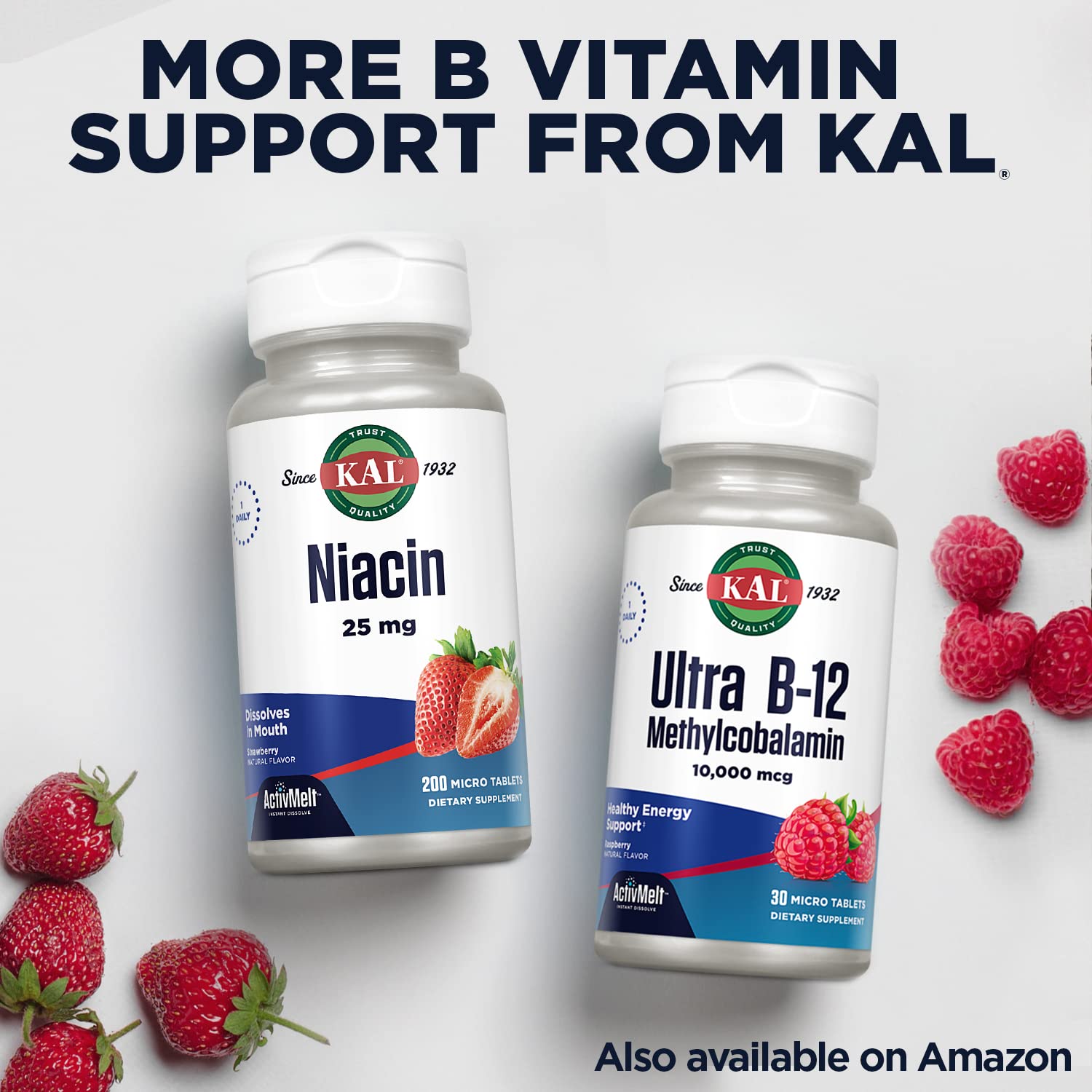 KAL Vitamina B12 metilcobalamina 1000mcg sabor frambuesa natural ideal como snack nutritivo