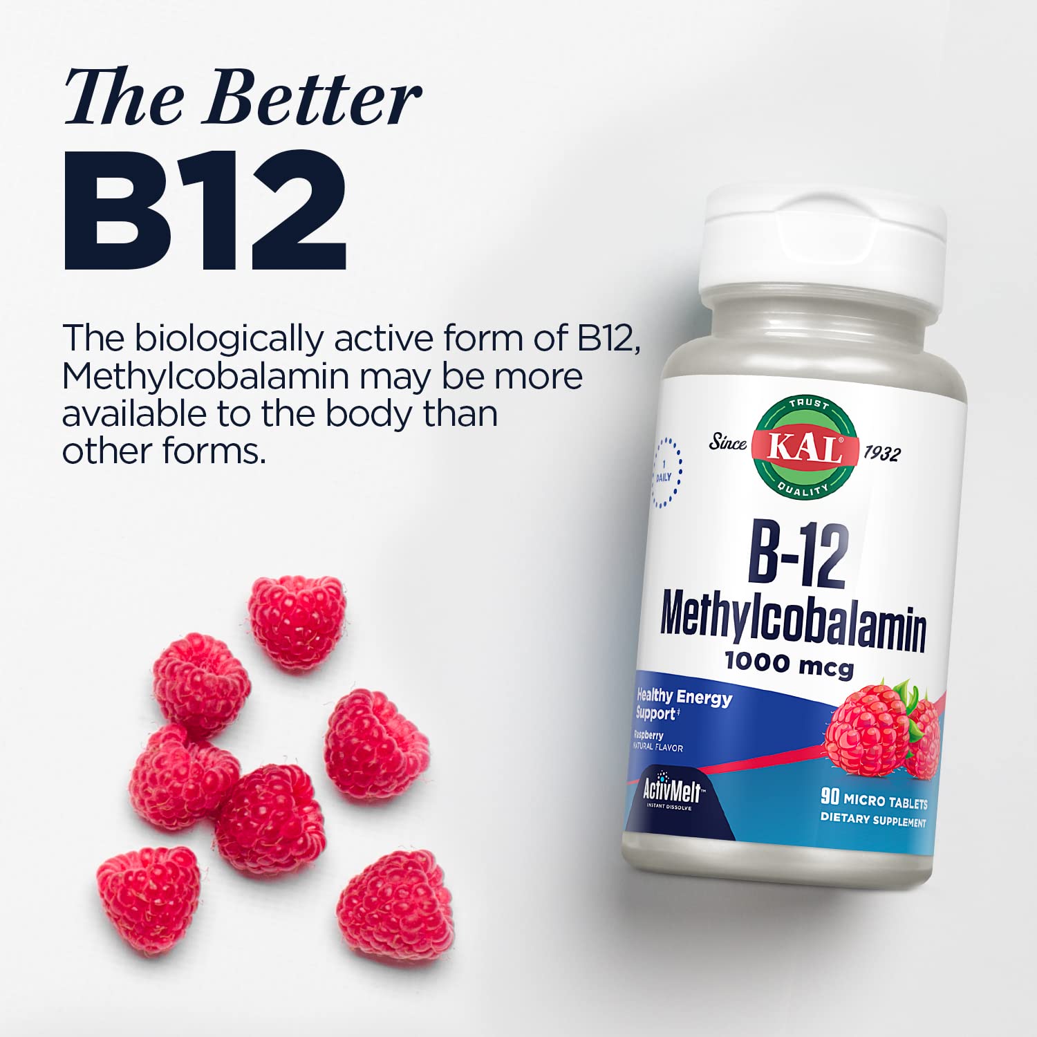 KAL Vitamina B12 metilcobalamina 1000mcg tecnología ActivMelt disolución rápida para absorción