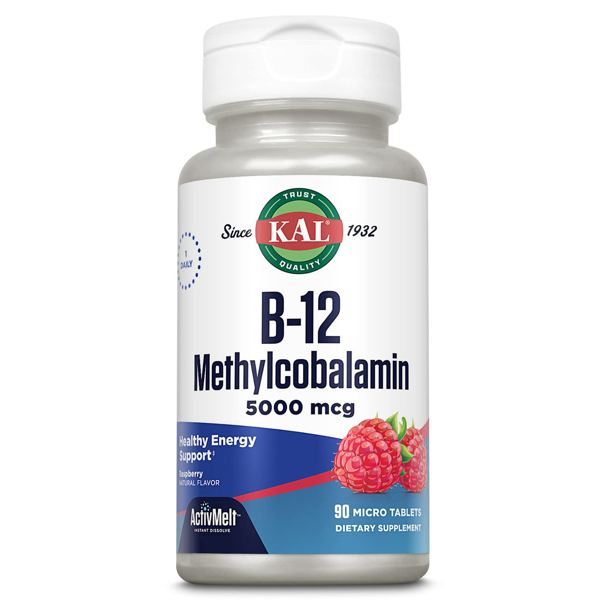 KAL Vitamina B12 Metilcobalamina 5000 mcg, microtableta en frasco para energía sostenida