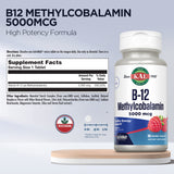 KAL Vitamina B12 Metilcobalamina 5000 mcg, sabor frambuesa natural