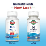 KAL Vitamina D3 5000 UI, ActivGels rellenos, comodidad diaria para la salud ósea.