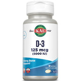 KAL Vitamina D3 5000 UI, cápsulas blandas en frasco, apoya absorción de calcio.