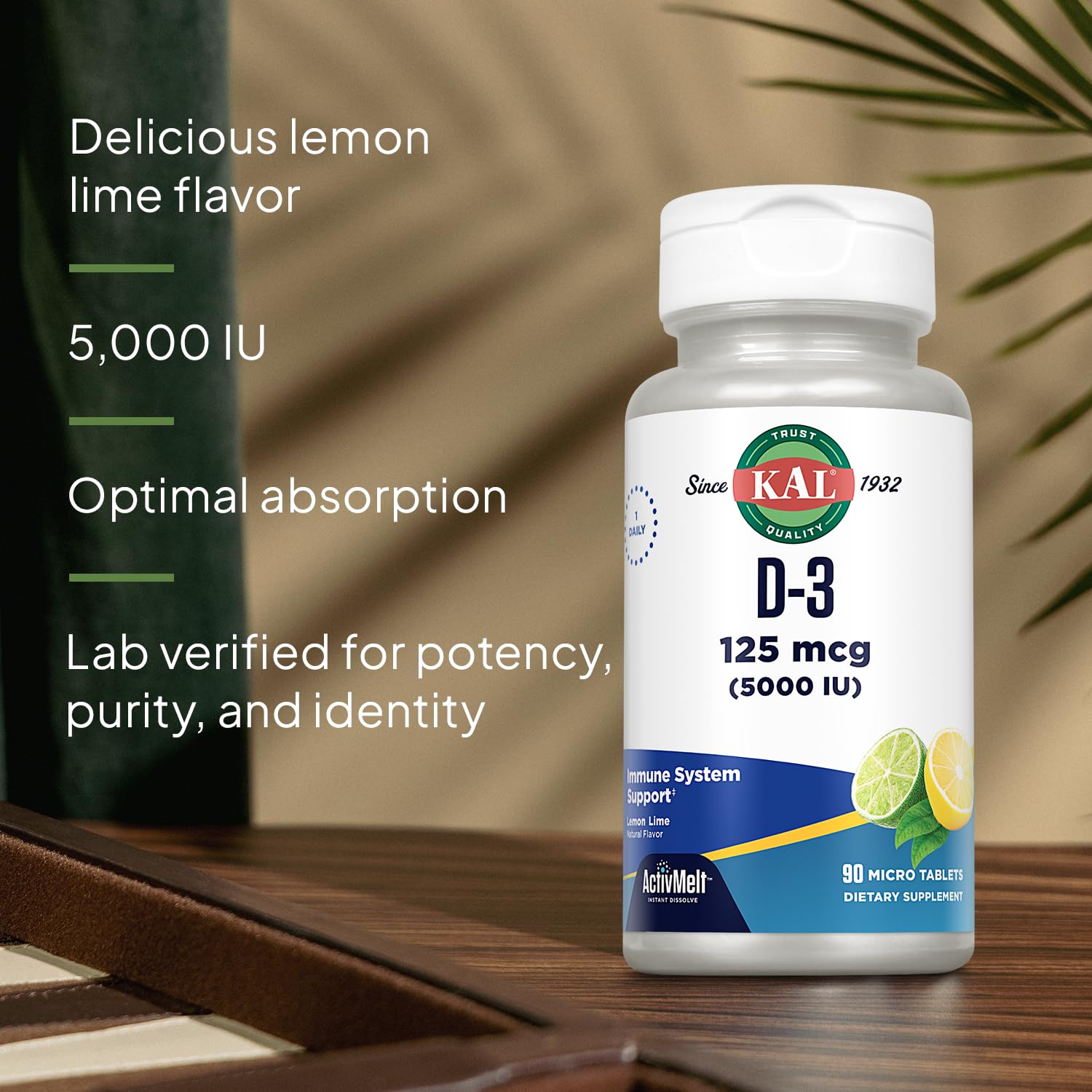 KAL Vitamina D-3 ActivMelt: tabletas pequeñas para disolución rápida.