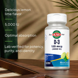 KAL Vitamina D-3 ActivMelt: tabletas pequeñas para disolución rápida.