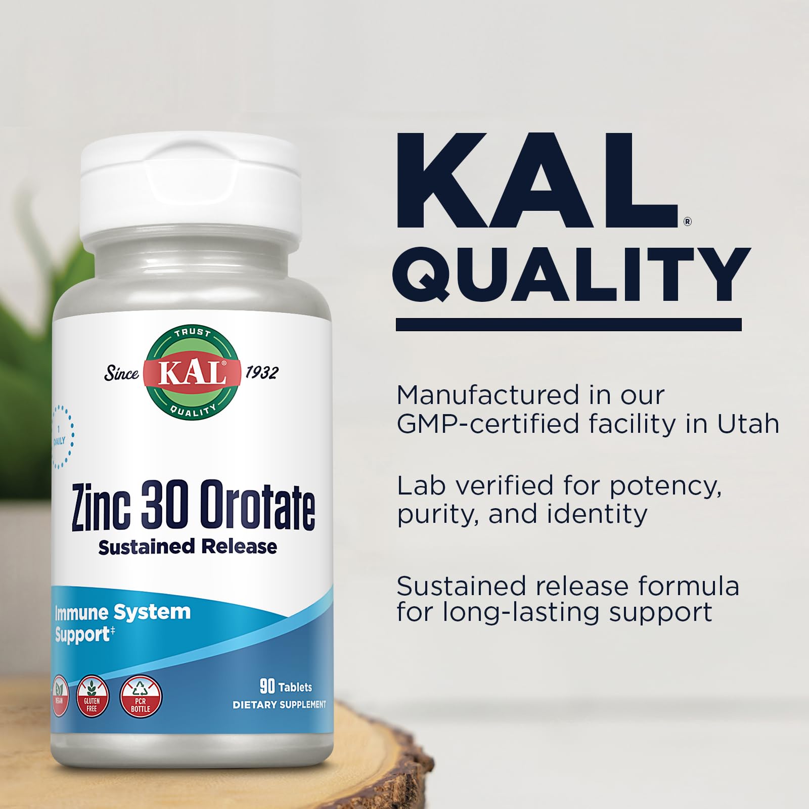 Kal Zinc Orotate, bote y envase claros para almacenamiento seguro.
