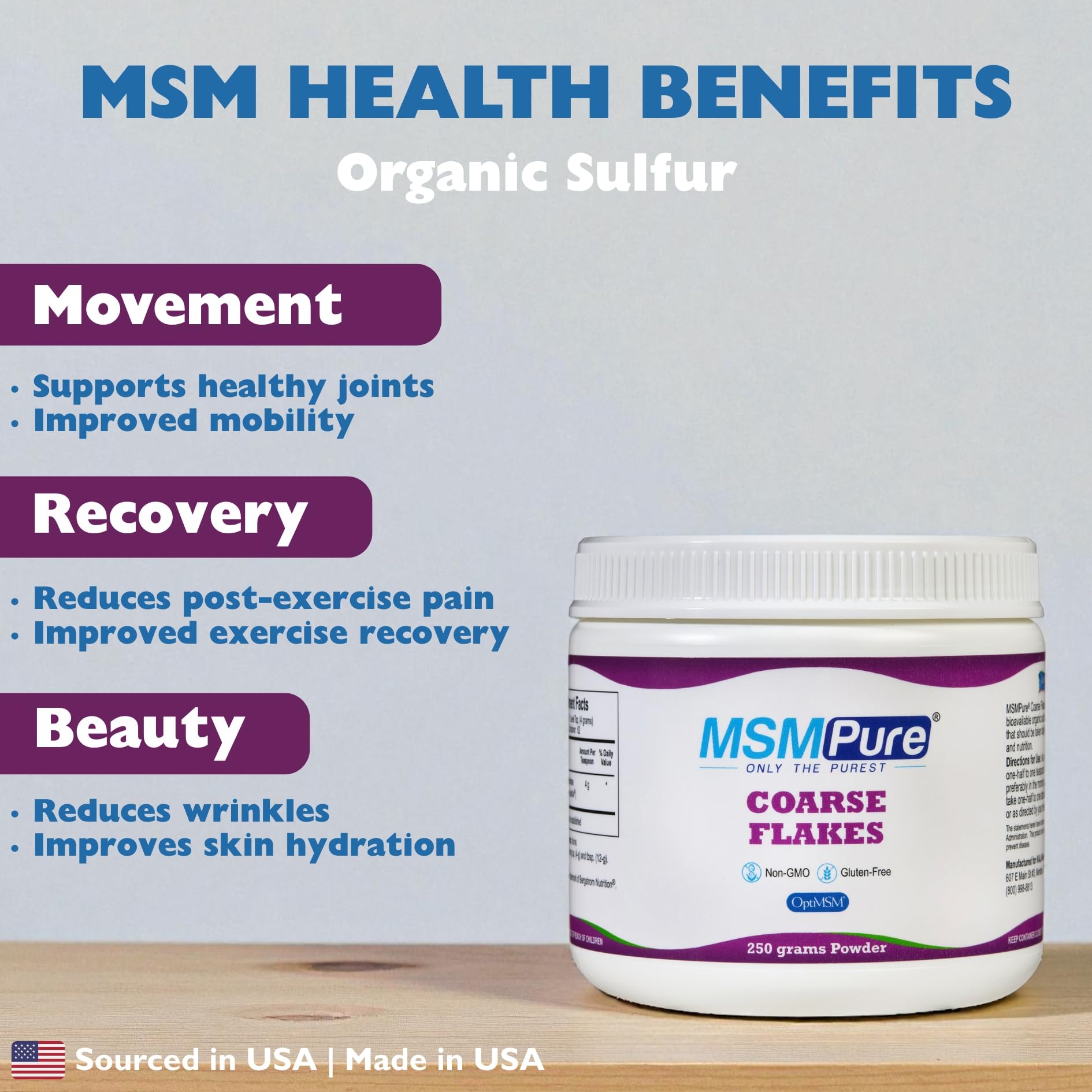 KALA HEALTH MSMPure textura de polvo MSM grueso, fácil de mezclar en bebidas.