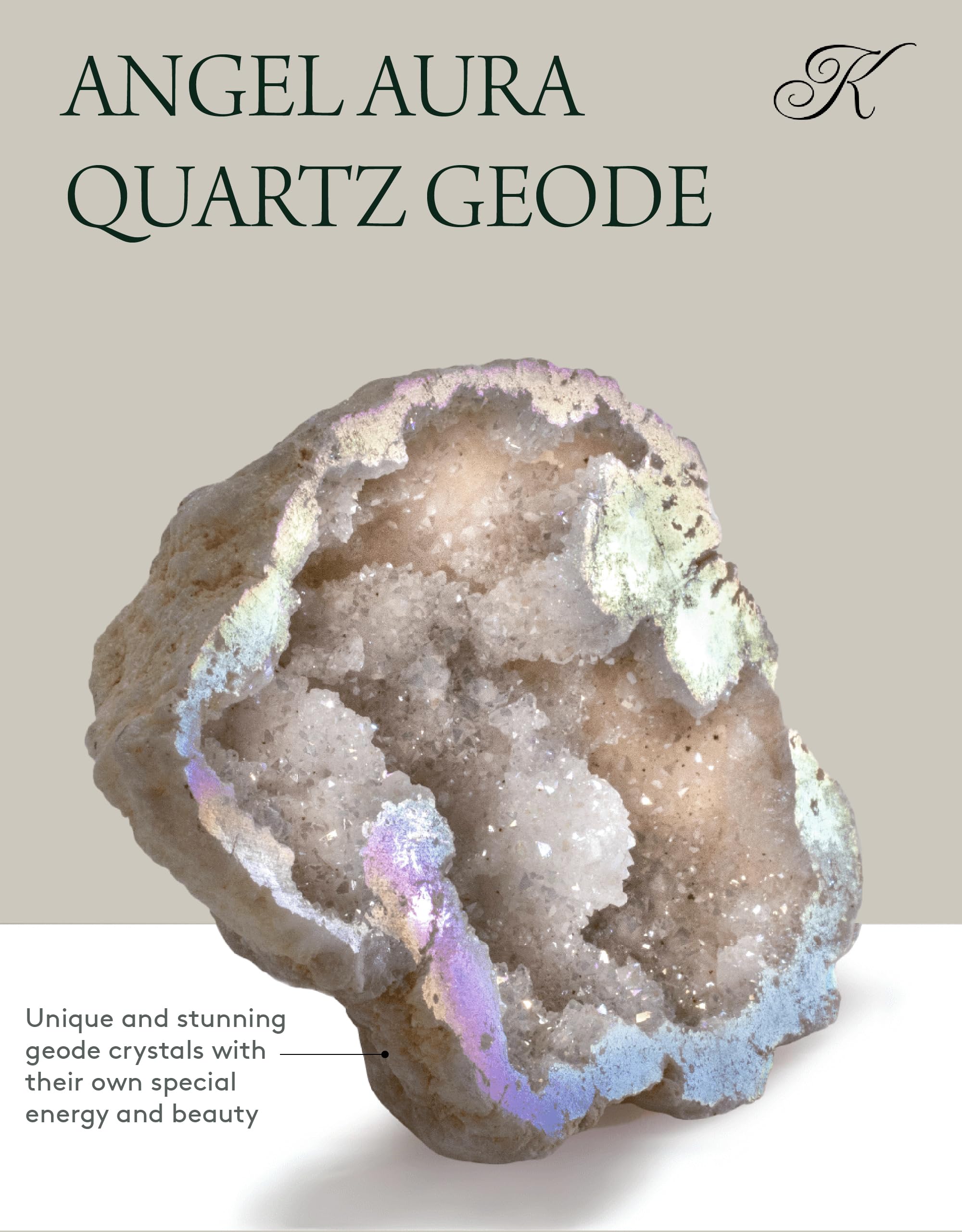 Geoda Angel Aura de KALIFANO con tarjeta informativa para conocer su origen.