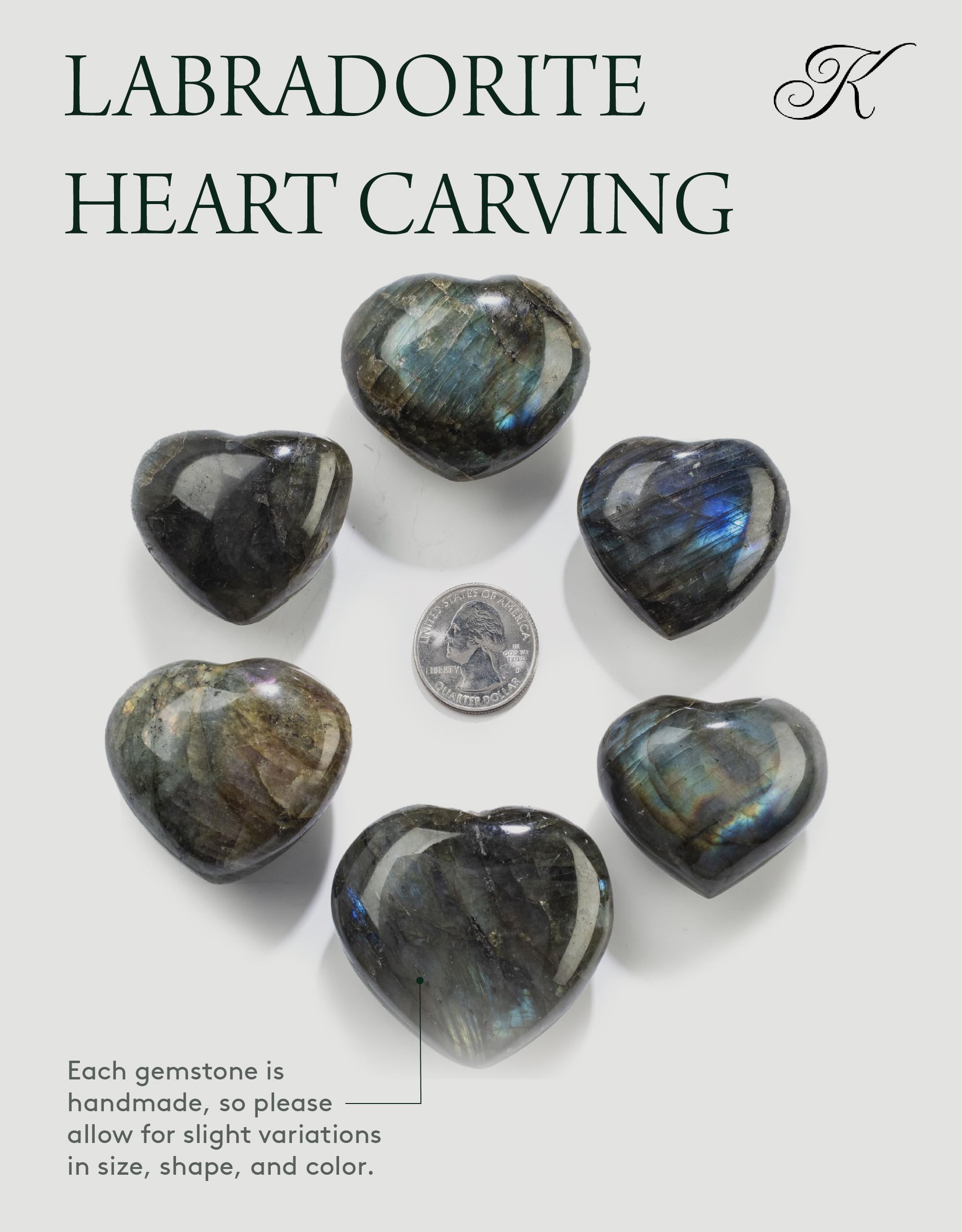 KALIFANO Labradorita Corazón, arte en cristal para Reiki.