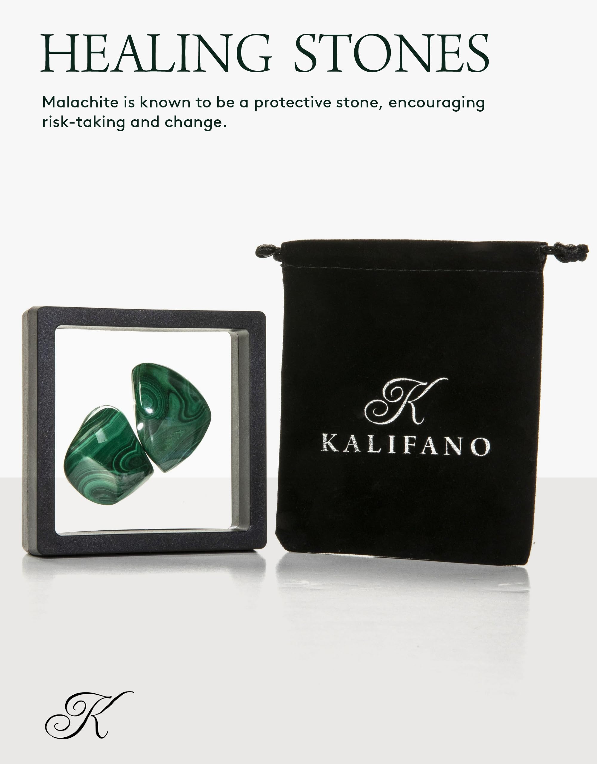 KALIFANO malaquita AAA: brillo profundo que realza el color y la presencia en el hogar.