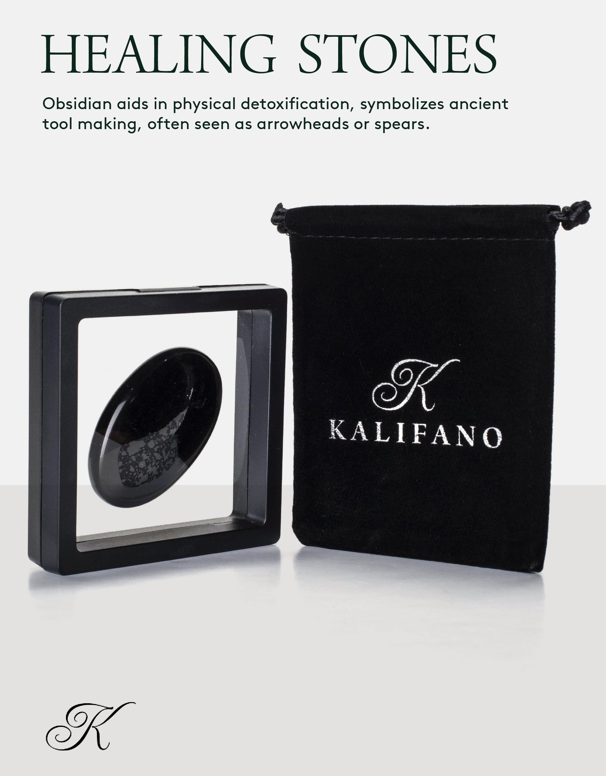 Kalifano obsidian palma efecto calmante para alivio de tensión y claridad mental