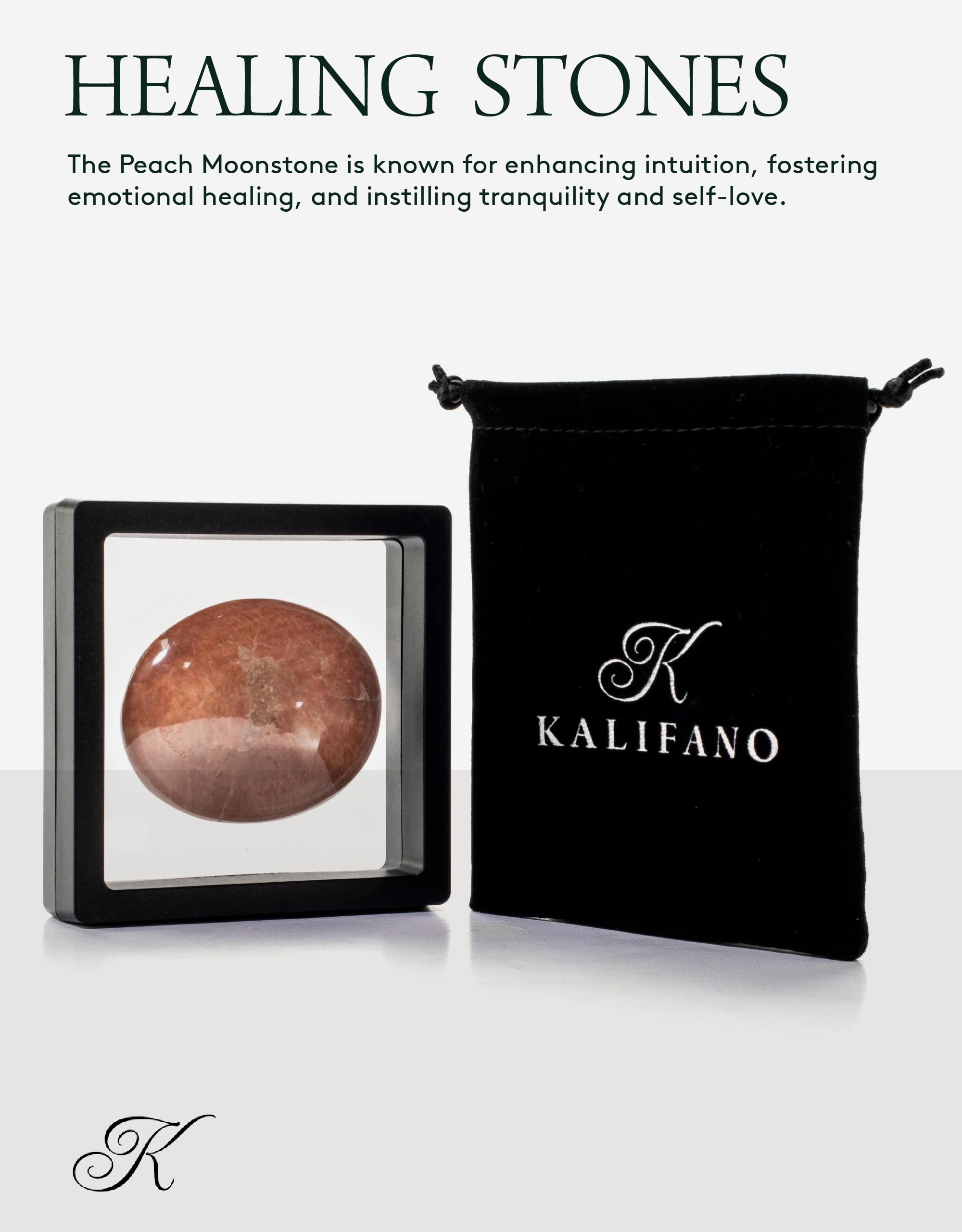 Kalifano Piedra Luna Melocotón AAA, impulsa intuición y serenidad.
