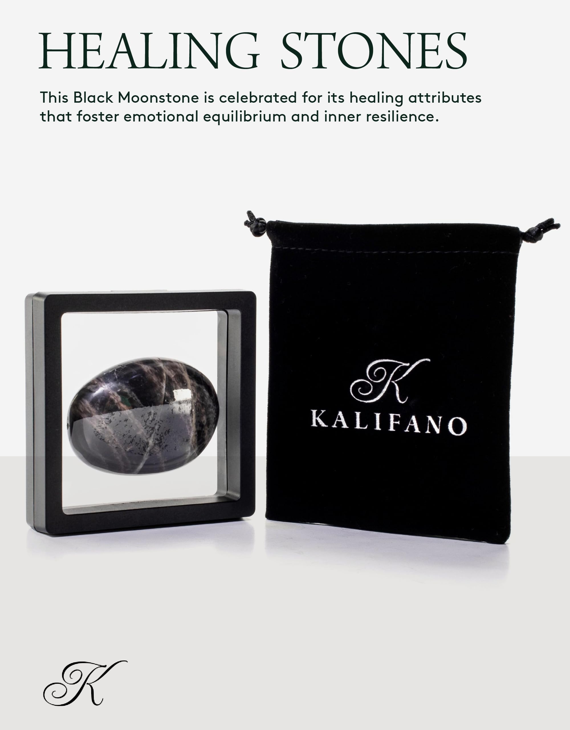 KALIFANO piedra palma luna negra, brillo intenso y calidad superior.