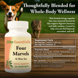 Kan Herb Four Marvels: etiqueta que destaca 120 tabletas para mascotas.