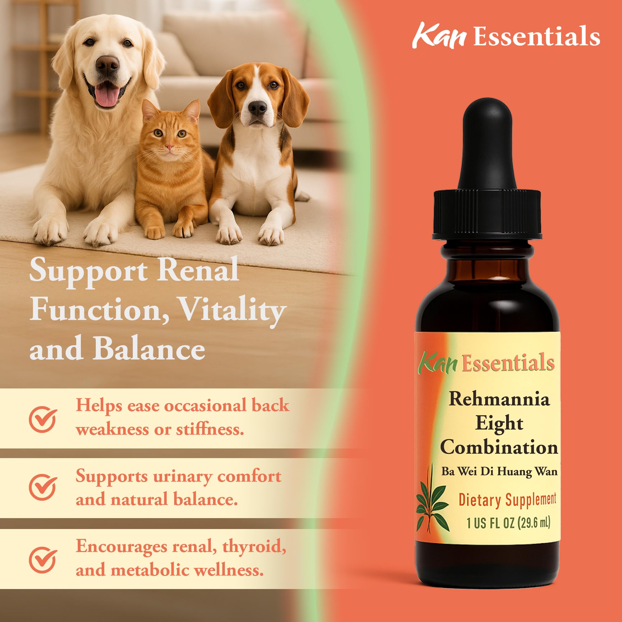 Kan Herb Rehmannia Ocho, hierbas tradicionales para el bienestar diario de mascotas.