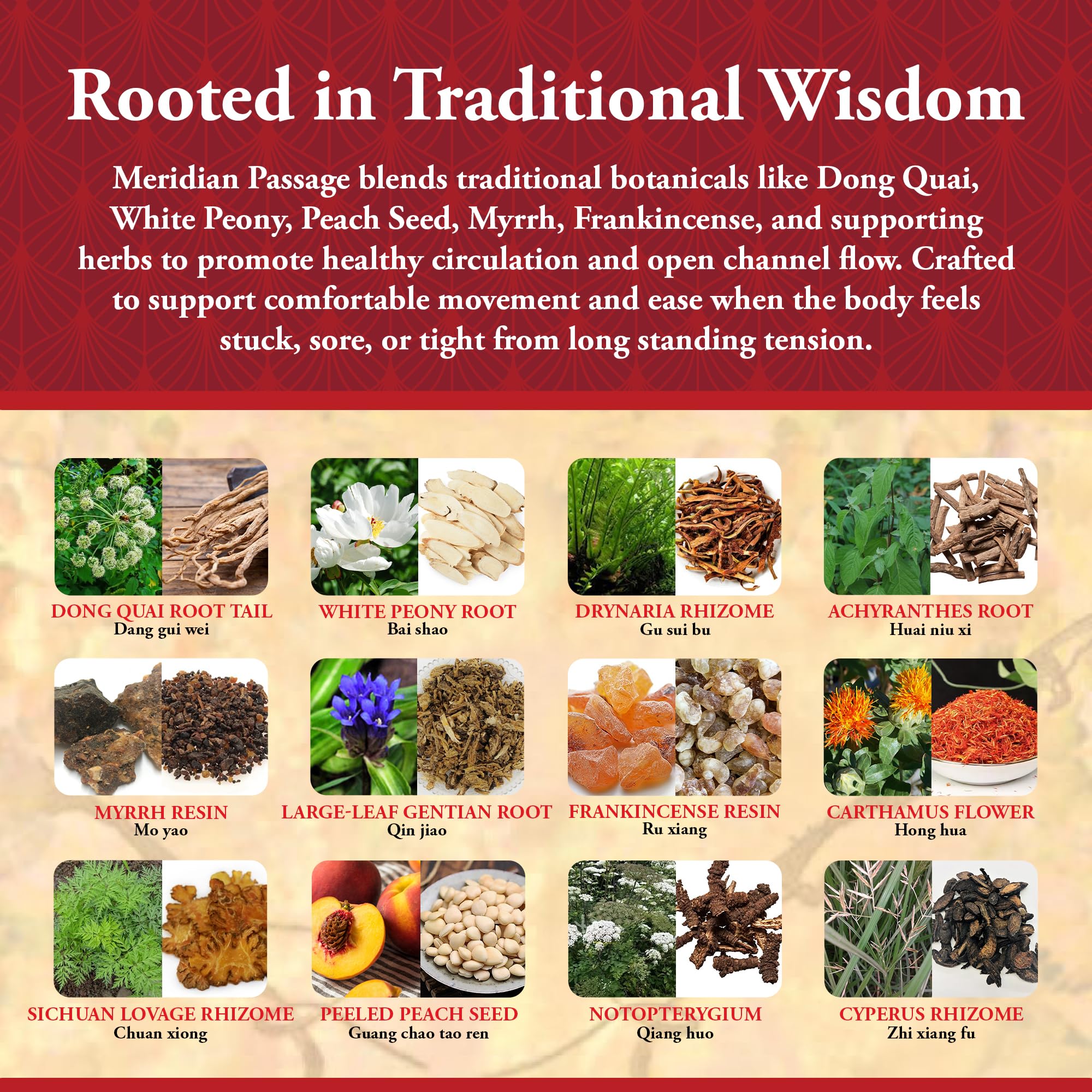 Kan Herbals Pasaje Meridiano, resina de mirra destacada, aroma suave para relajación.