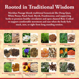 Kan Herbals Pasaje Meridiano, resina de mirra destacada, aroma suave para relajación.