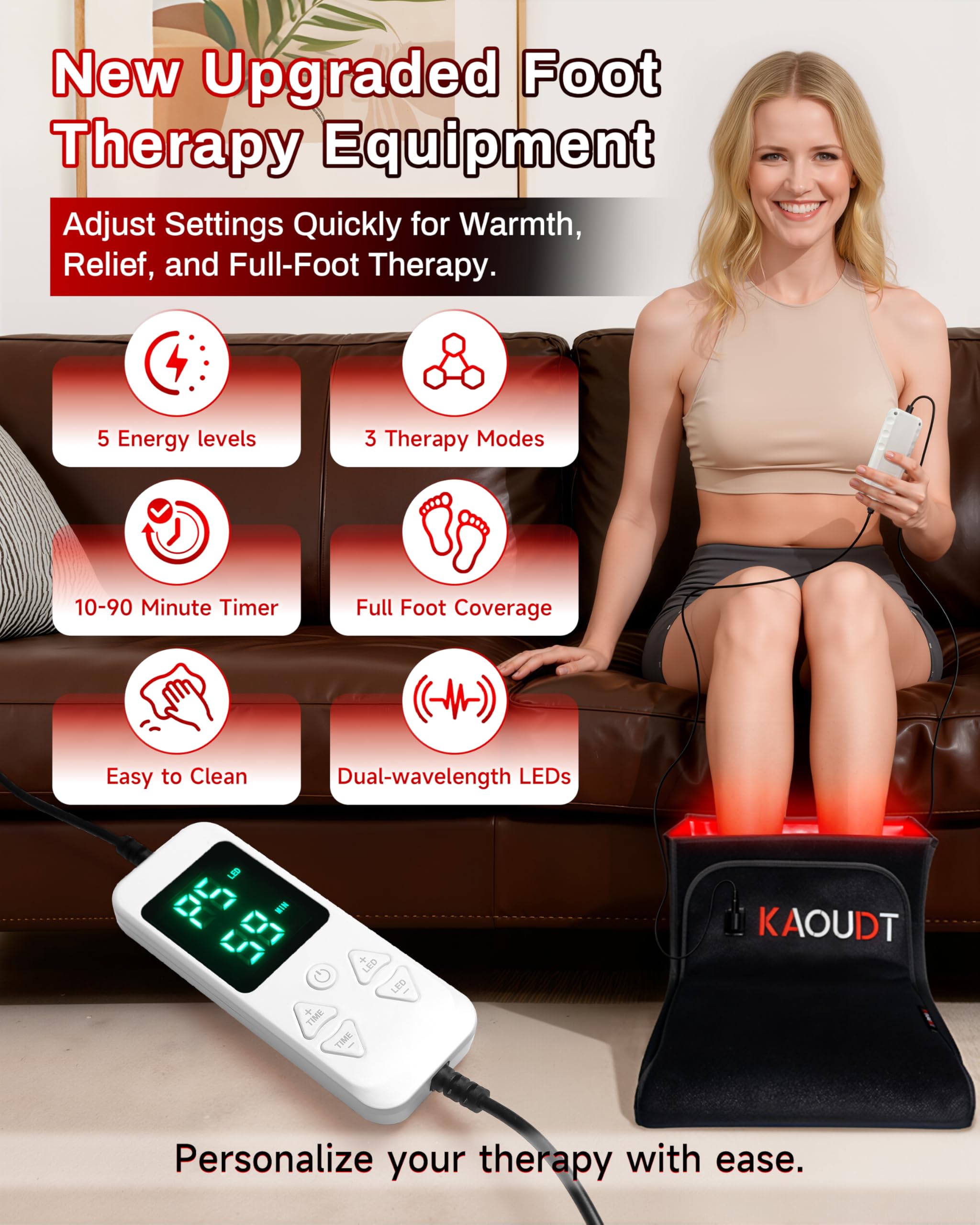 Kaoudt diodos 3-en-1 para pies, terapia más eficiente y cobertura amplia.