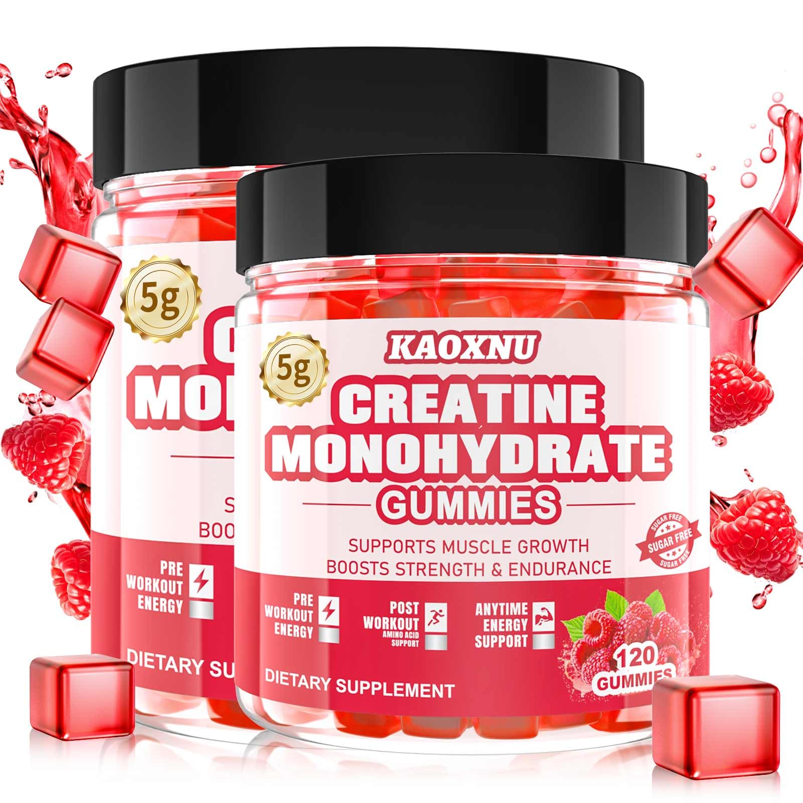 Gomitas Kaoxnu de creatina monohidrato, envase 120 piezas para dosis diaria de rendimiento