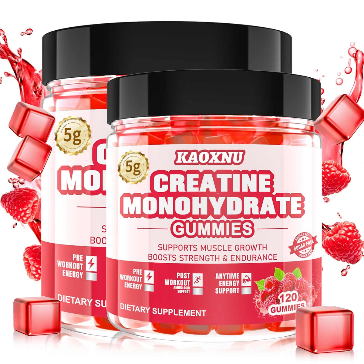 Gomitas Kaoxnu de creatina monohidrato, envase 120 piezas para dosis diaria de rendimiento