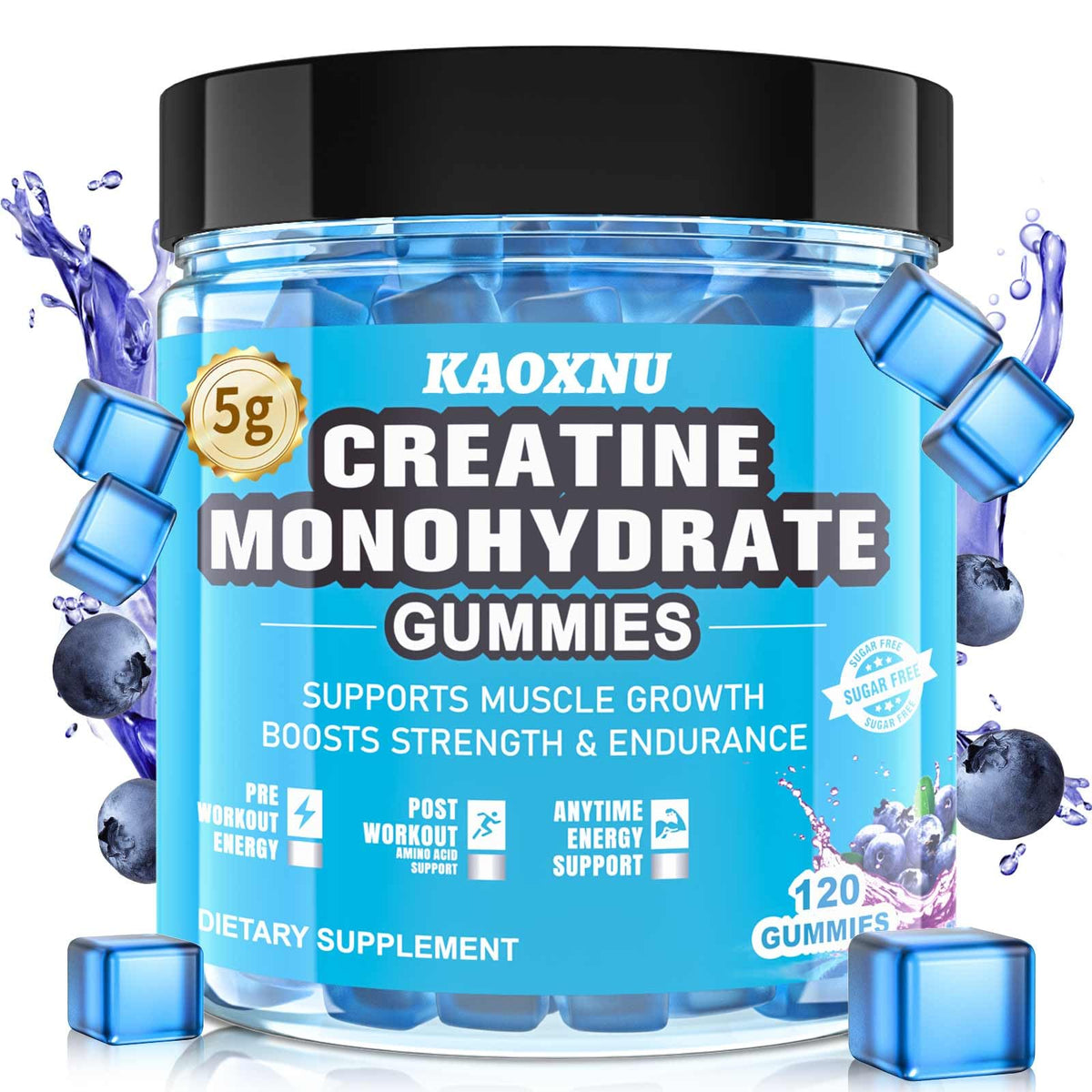KAOXNU gomitas de creatina envase frontal: fuente práctica diaria.